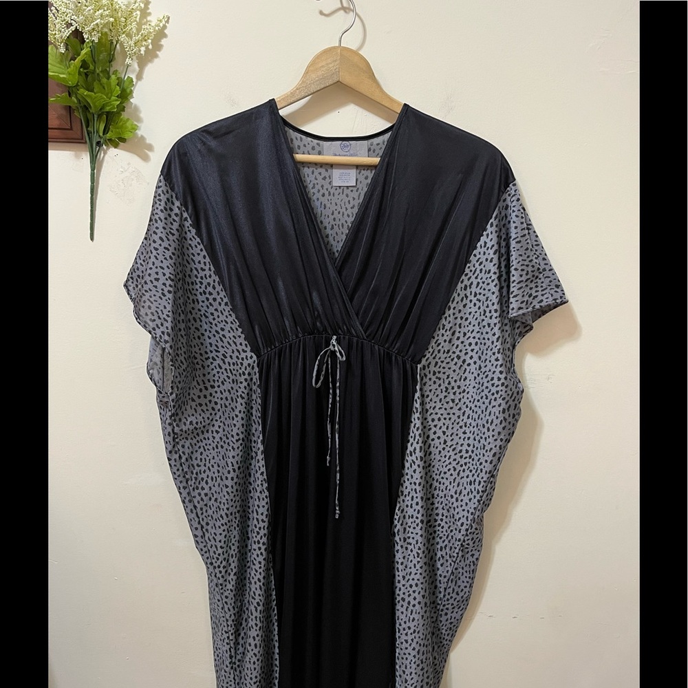 Vintage Undercover Wear Kimono Nylon Maxi Gown Sleepwear Black Gray - Picture 11 of 12